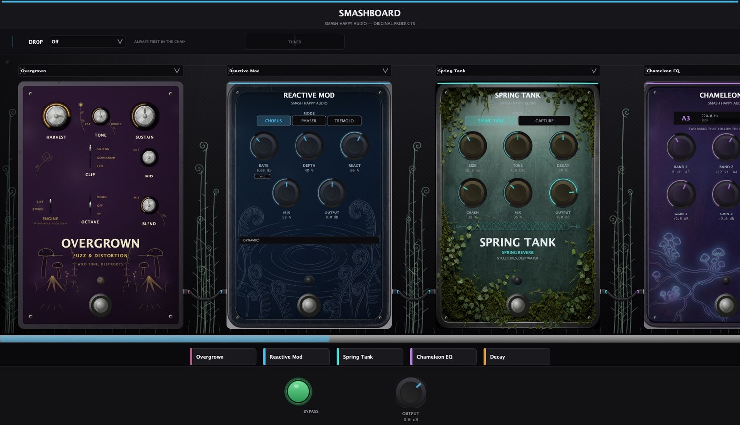 SmashBoard with Overgrown, Reactive Mod, Spring Tank and Chameleon EQ loaded