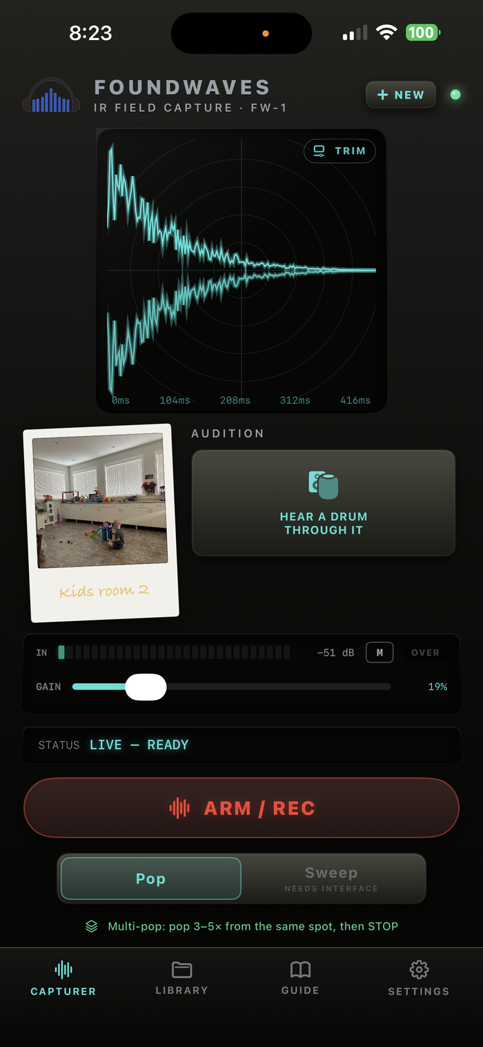 Foundwaves Capture running on iPhone